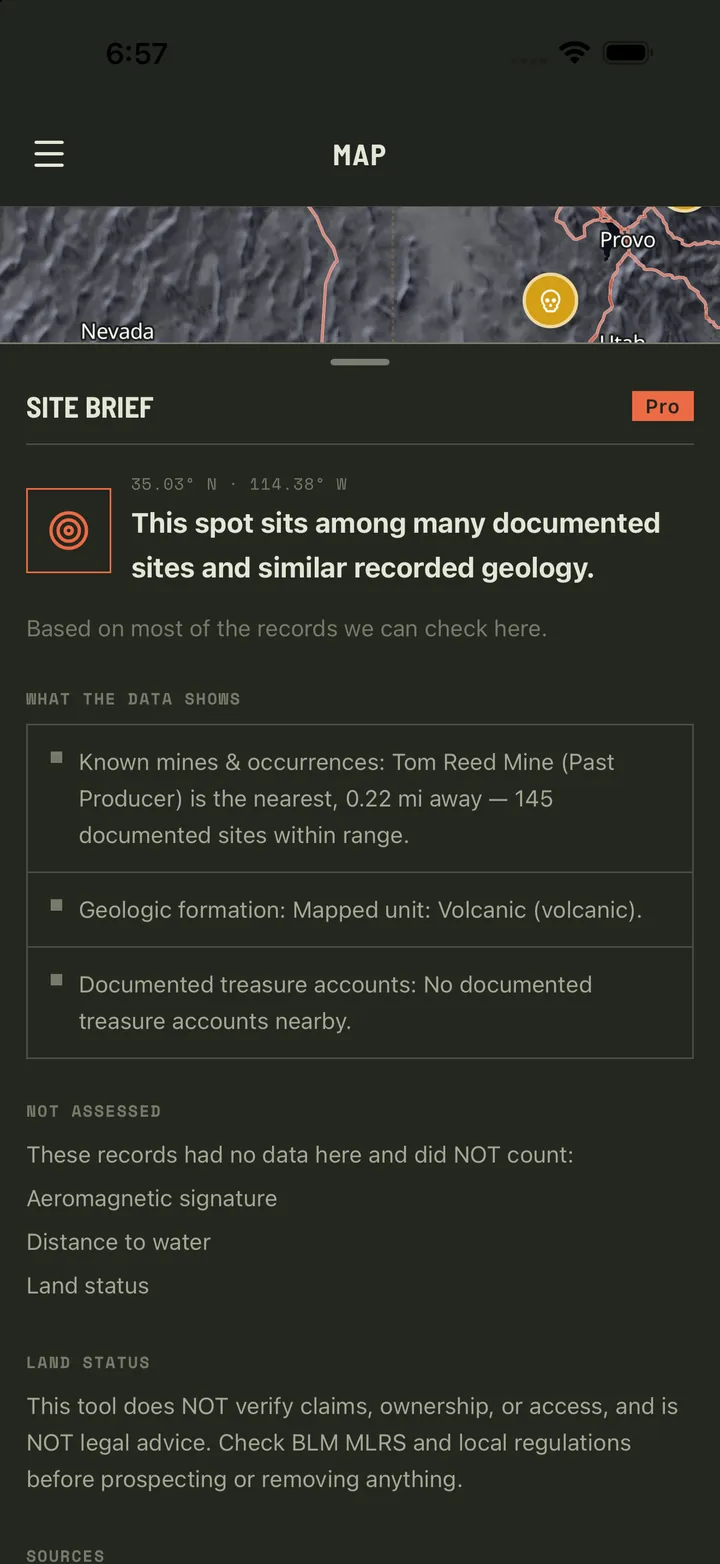 Site brief sheet with sourced records